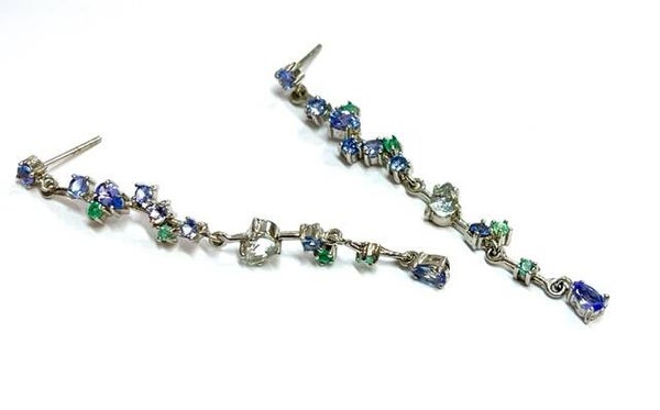 Zilveren Multicolor oorbellen met Emerald, Tanzanite  en White Topaz