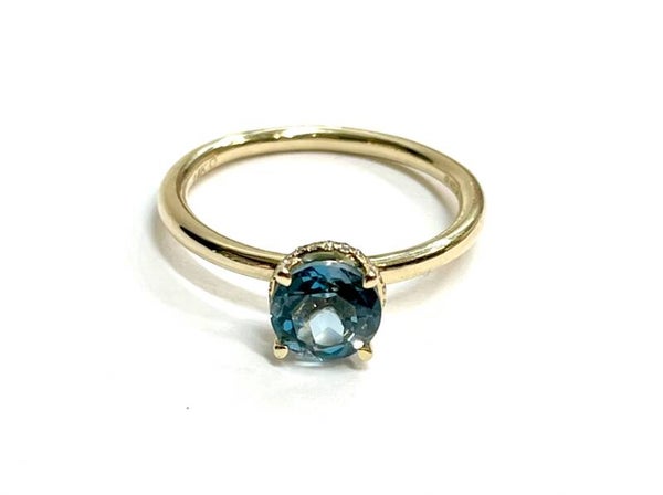Rosita's Mix London Blue Topaz en Diamond halo Geelgoud