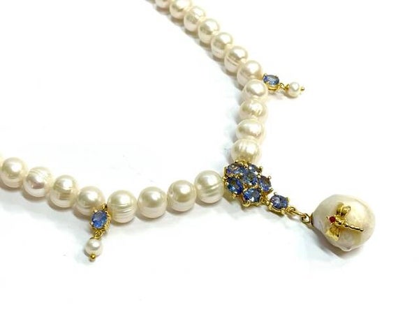 Pearl Collier met Iolite en Ruby
