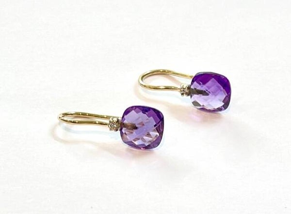 Huggs Hollandse haken Geelgoud  met Amethyst en Diamond