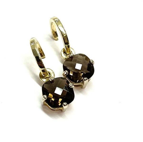 Geelgouden Huggs Creoolhanger Smokey Quartz