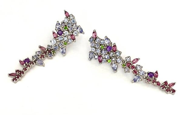 Zilveren Multicolor oorbellen met Ioliet, Amethist en Rhodolite