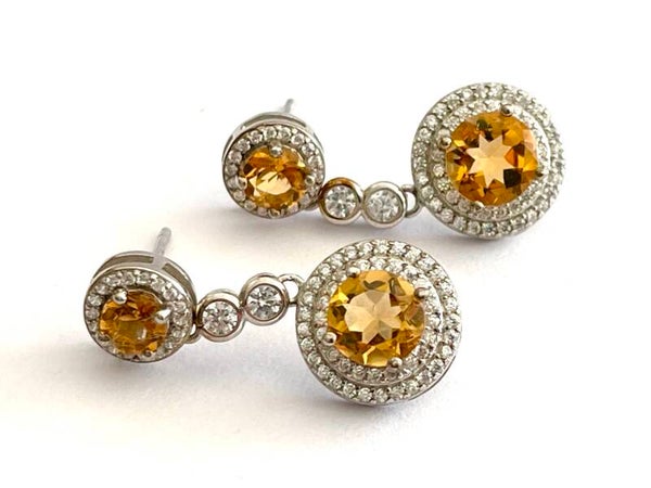 Zilveren oorbellen met Citrine en Zirconia