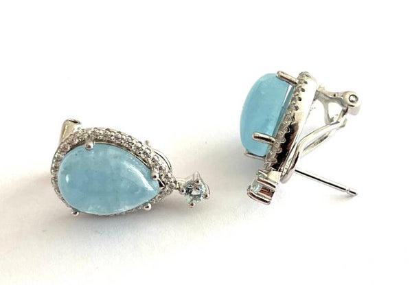 Zilveren oorbellen met Aquamarine en Zirconia