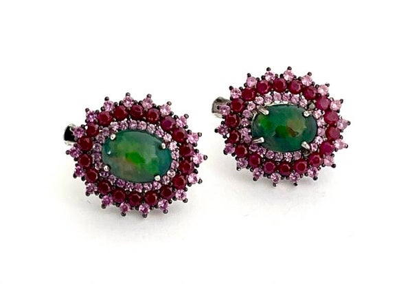 Zilveren oorbellen met Opal, Ruby en Zirconia