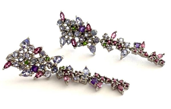 Zilveren Multicolor oorbellen met Tanzanite, Chromium Diopside, Rhodolite, Iolite en Amethyst