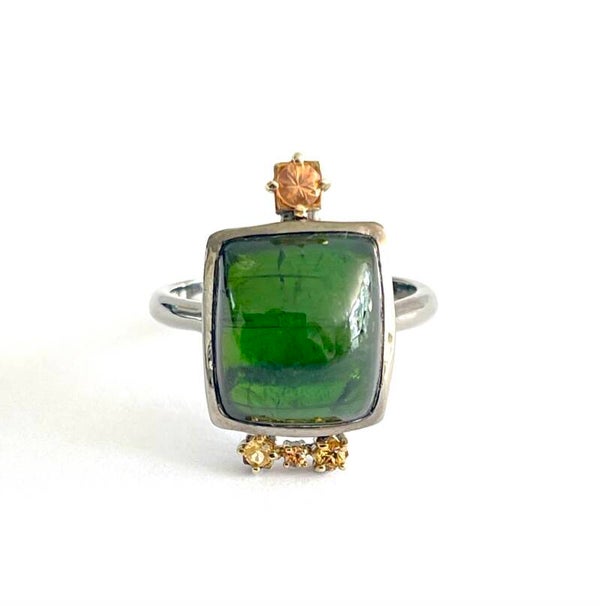 Zilveren ring met Tourmaline en Citrine