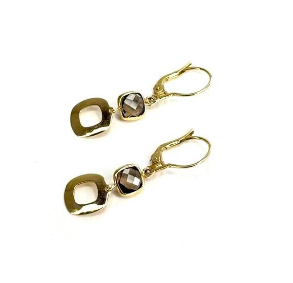 Gouden oorbellen met Rookkwarts