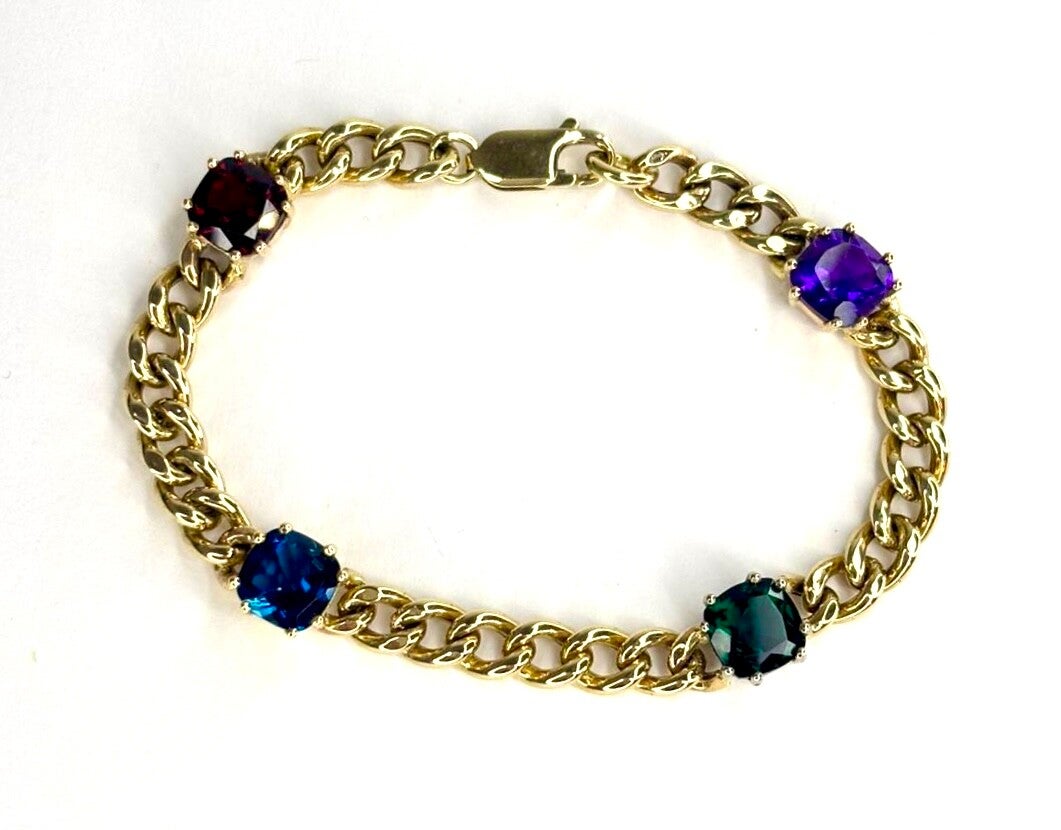 Geelgouden Armband met Topaz, Garnet, Prasiolite, Amethyst