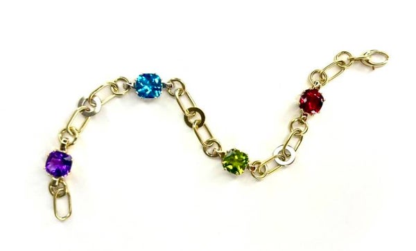 Geelgouden Armband met Ruby, Topaz, Peridot, Amethist