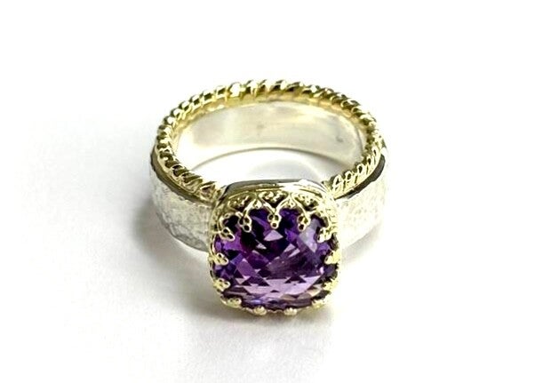 Joy ring Zilver en Geelgoud met Amethyst