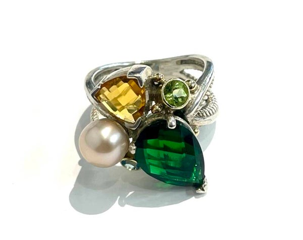 La Vie ring Zilver en Geelgoud met Multi Color