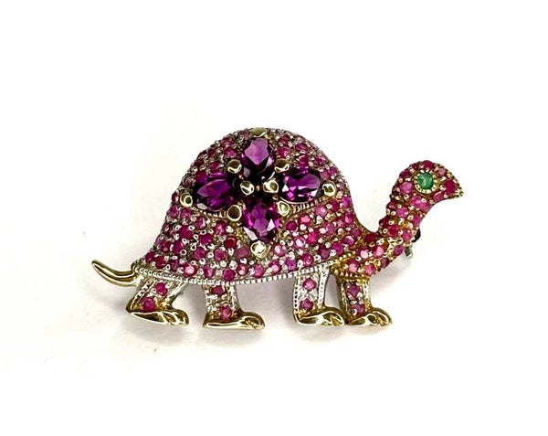 Broche zilver Schildpad met Gemstones