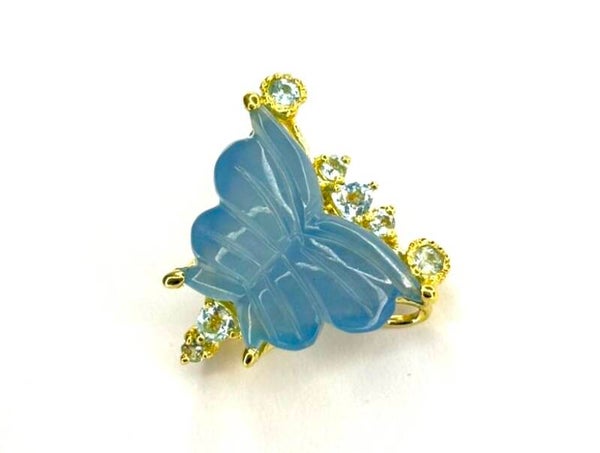 Broche vlinder zilver met Topaz en Aquamarine