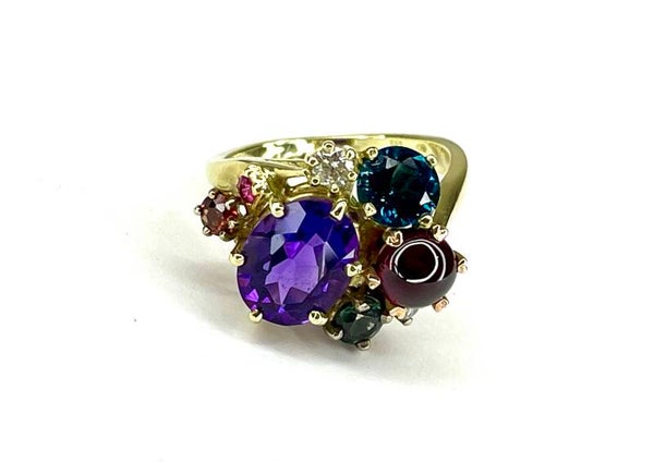 Colors ring Geelgoud met rosegoud, witgoud en edelstenen