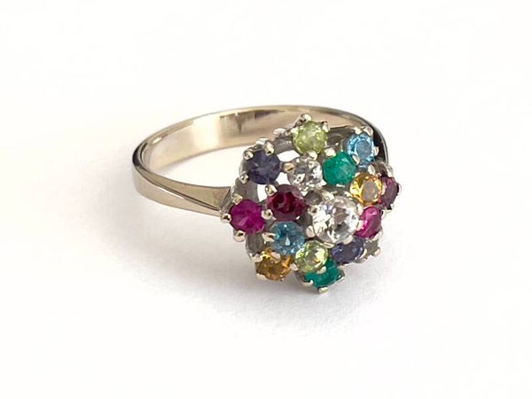 Vintage Geelgouden ring met Multicolor gemstones