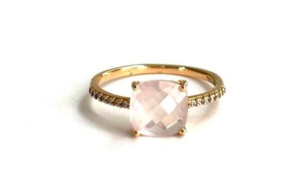Roségouden ring met Rose Quartz en Zirconia