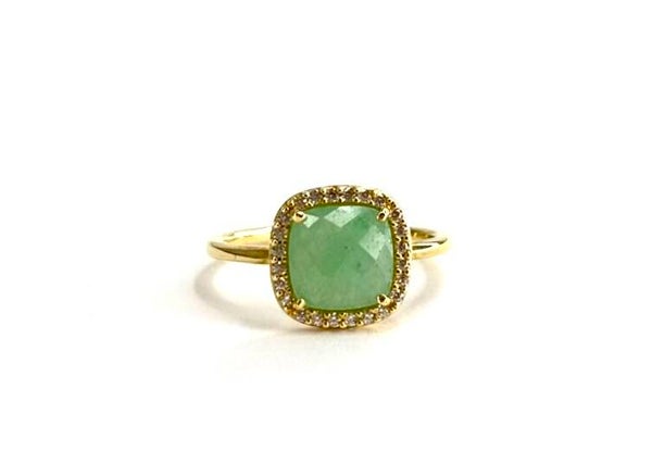 Geelgouden ring met Green Agate en Zirconia