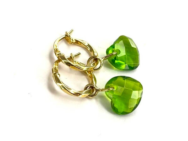 Heart drops Creool hangers met Peridot Quartz