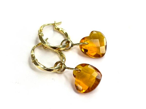 Heart drops Creool hangers met Citrine Quartz