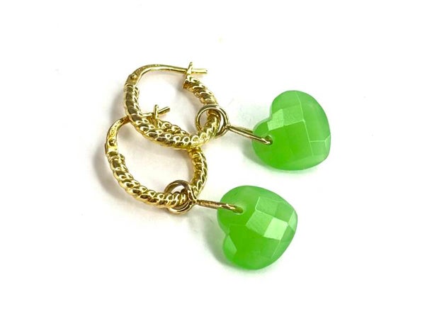 Heart drops Creool hangers met Grass green Quartz