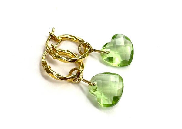 Heart drops Creool hangers met Prasiolite Quartz