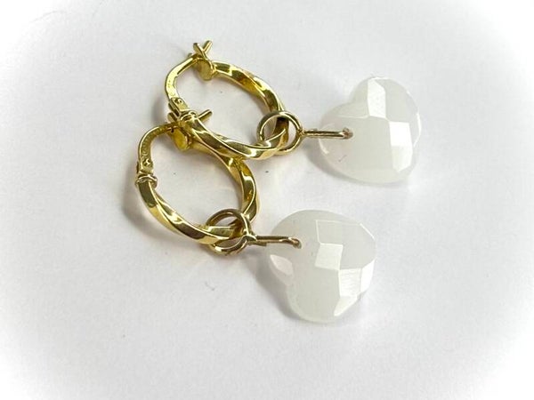 Heart drops Creool hangers met White Quartz