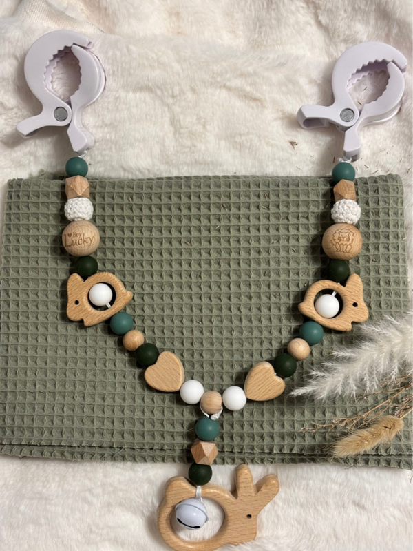 Kinderwagenkette aus Naturholz und Silikon ,,green''