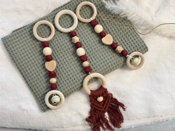 3er Set Spielbogenanhänger aus Holz und Silikon