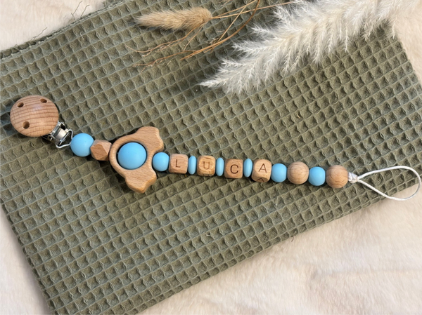 Nuggikette Personalisiert aus Naturholz und Silikon ,,Auto''