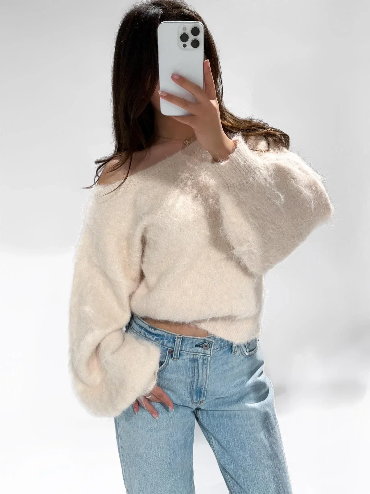 Fluffy Off-shoulder Trui - pink