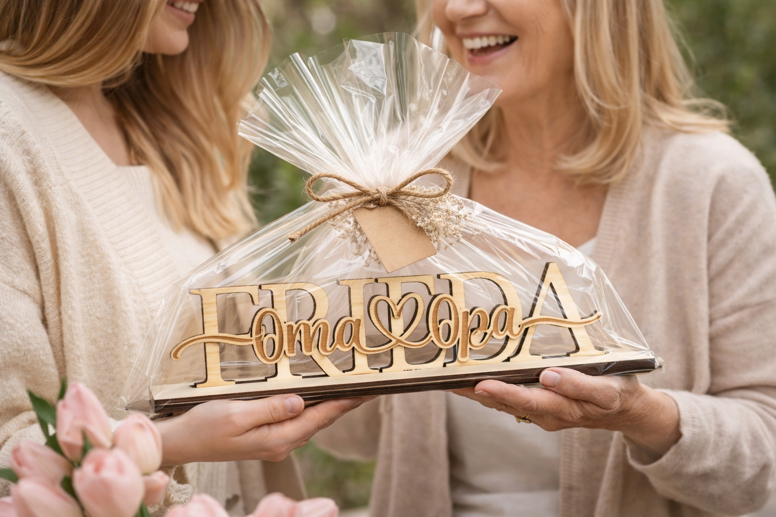 Personalisiertes Mama Geschenk mit Namen – Holzschild mit Kindernamen & Herz – Oma Opa Papa Deko – Muttertag Geschenk individuell