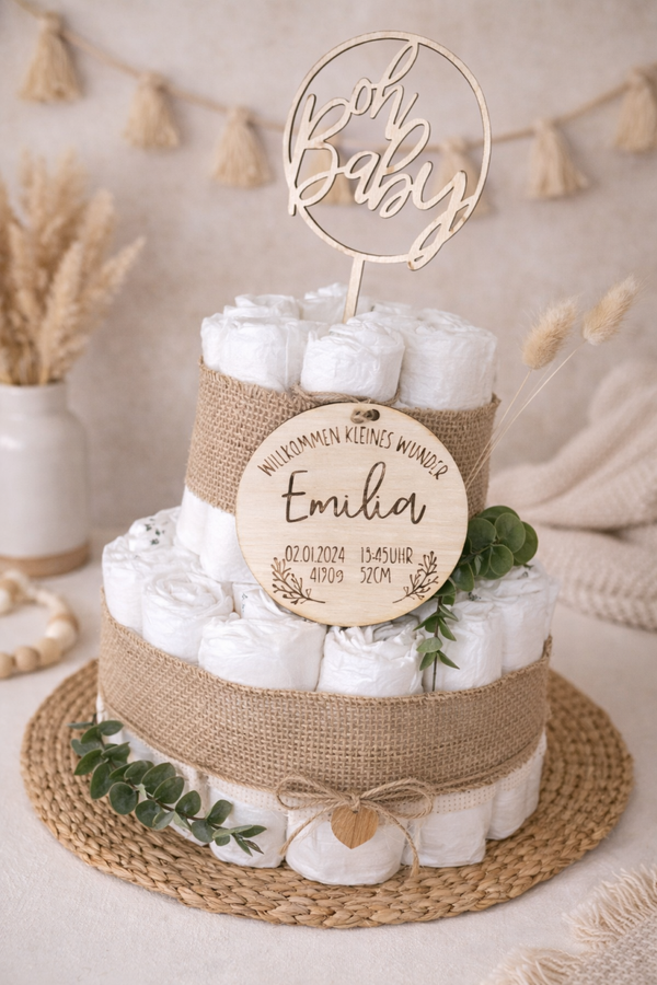 Geschenk zur Geburt Windeltorte Boho