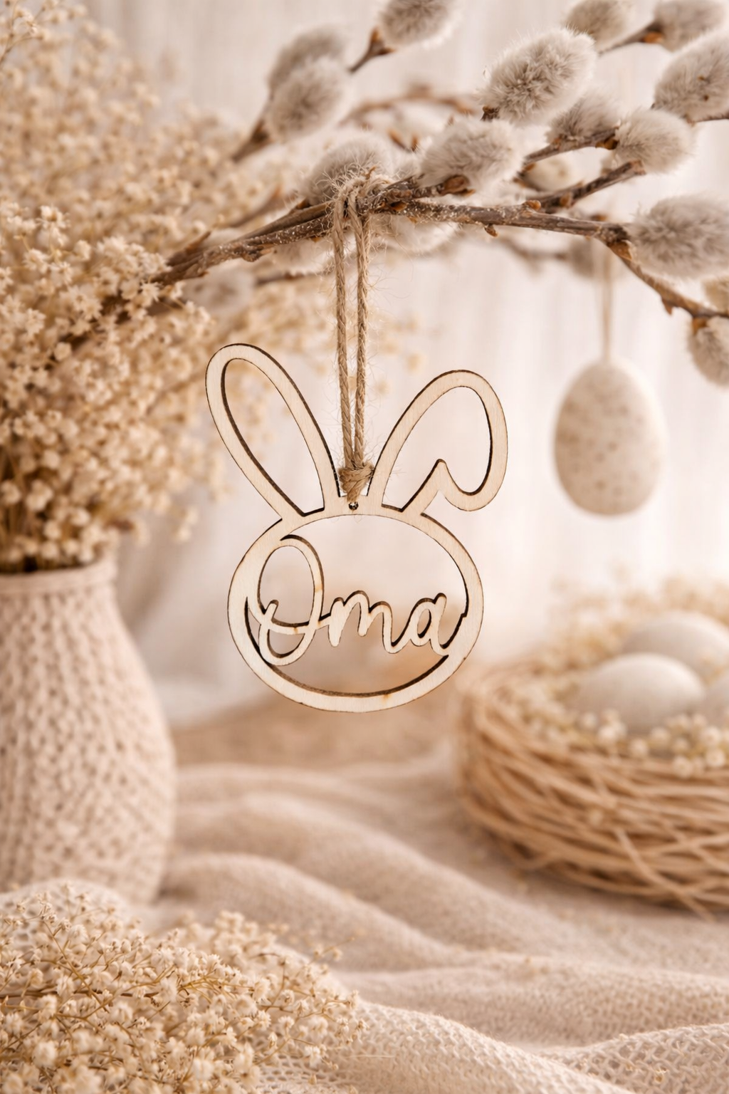 Personalisierter Osteranhänger aus Holz – Hase mit Name