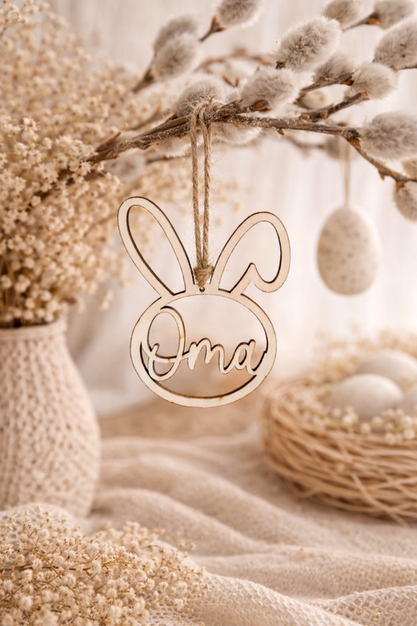 Personalisierter Osteranhänger aus Holz – Hase mit Name
