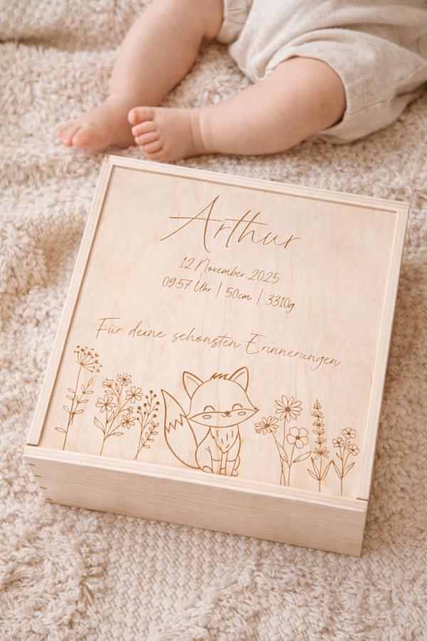 Erinnerungs Erinnerungsbox Holzkiste mit Schiebedeckel personalisiert