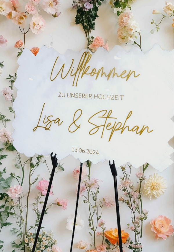 Acryl-Willkommensschild „Welcome to our Wedding“ – stilvolle Begrüßung mit Persönlichkeit