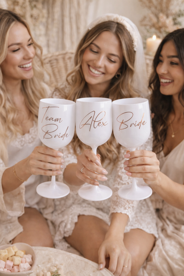 Personalisierte JGA Champagnergläser mit Namen – Team Bride Sektgläser & Mehrwegbecher für Junggesellinnenabschied