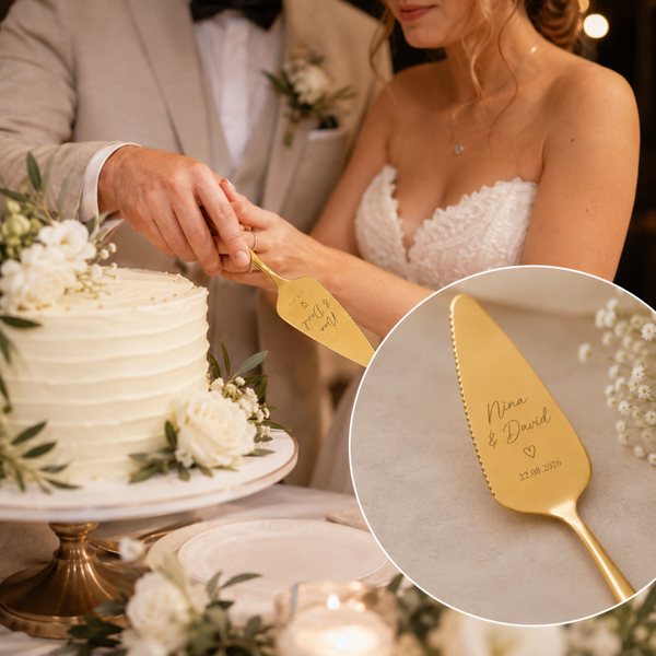Personalisierter Tortenheber mit Gravur | Wedding Cake Server | Hochzeitsgeschenk Brautpaar | Cake Server Gold Silber | Individuelle Gravur