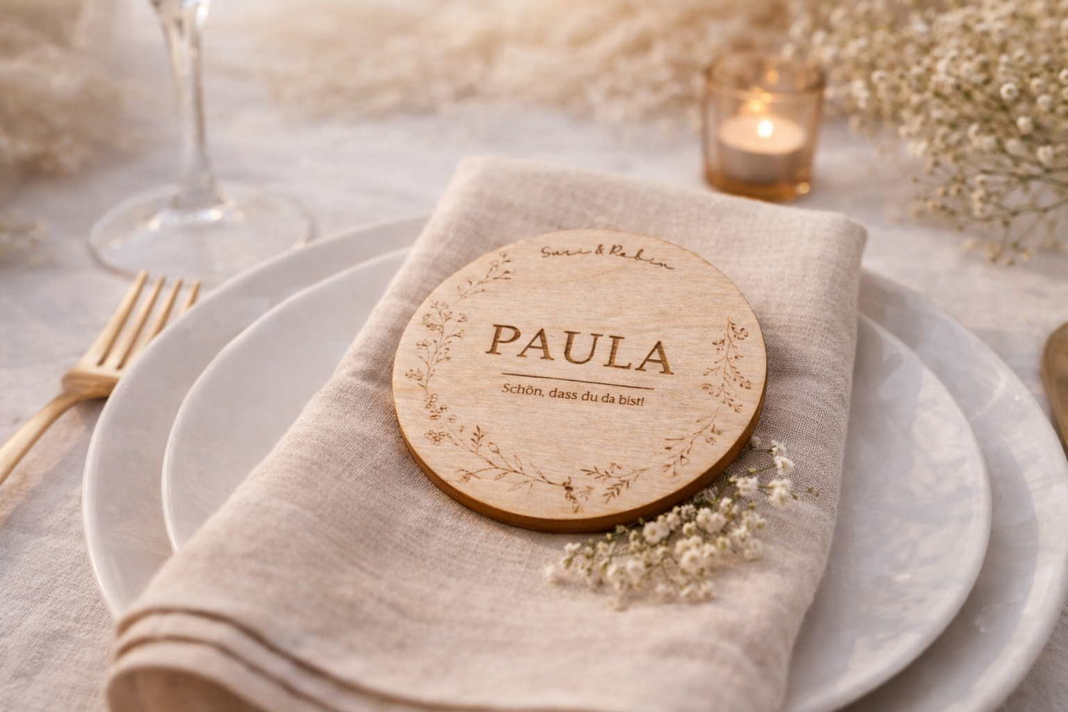 Personalisierte Sitzplatzkarten aus Holz – Boho Hochzeitsdeko & Gastgeschenk