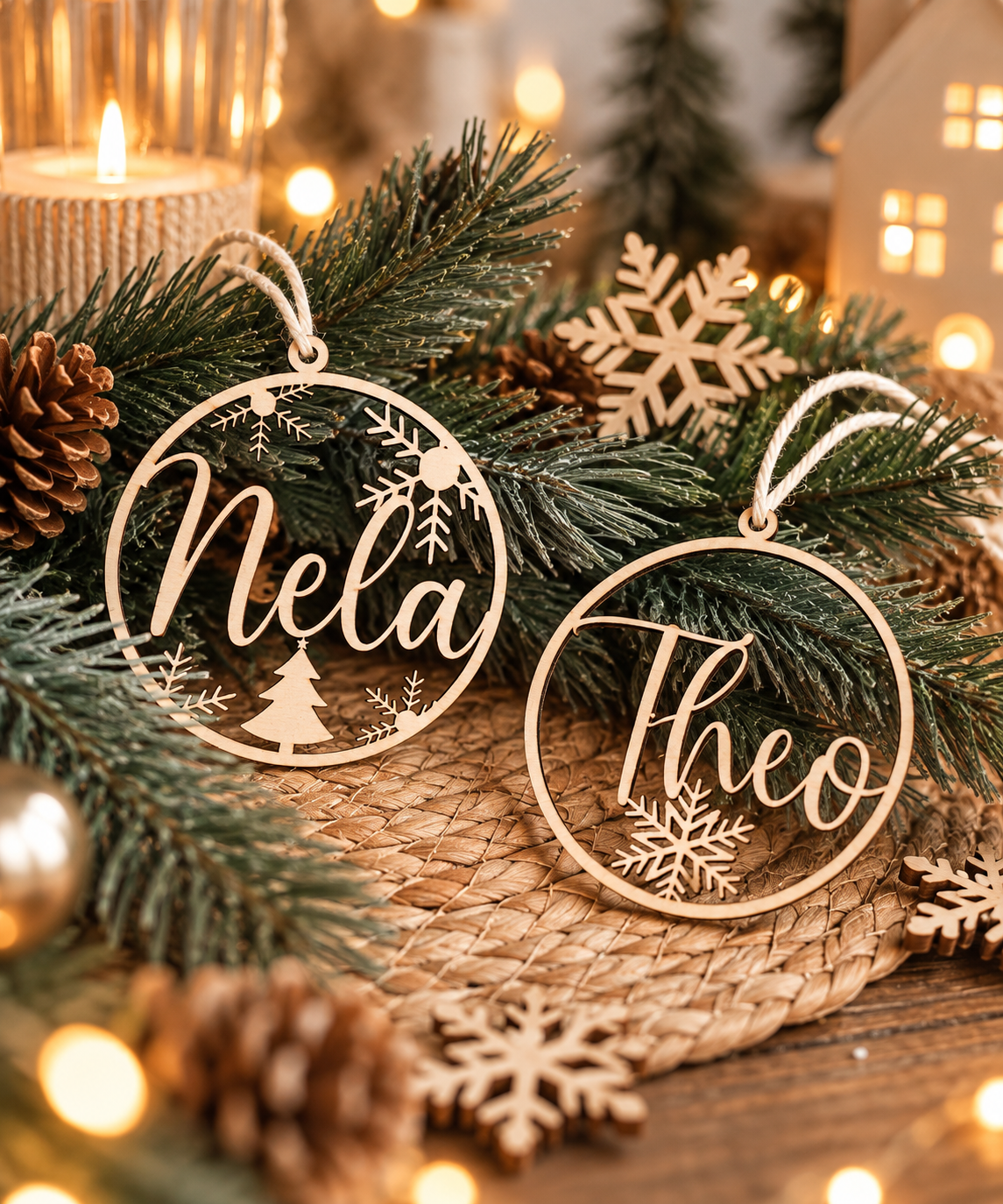 Personalisierte Holz Weihnachtsbaumanhänger