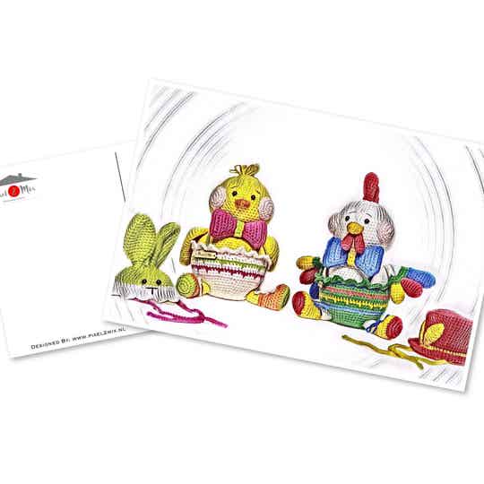 Coco & Cucu * The Little Chick and Rooster with Hats off * Postcard (2)
