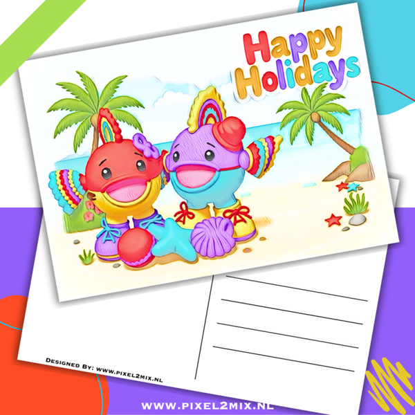 Fien & Finn - The Walking Fish - Postcard (1) * Happy Holidays