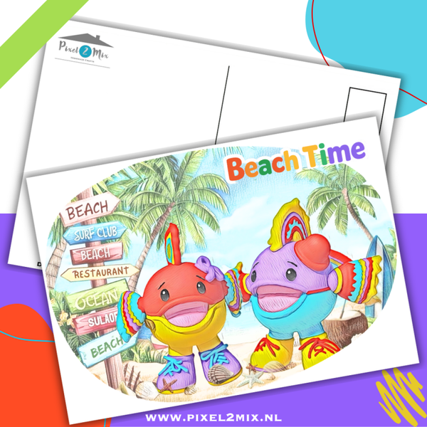 Fien & Finn - The Walking Fish - Postcard (2) * Beach Time
