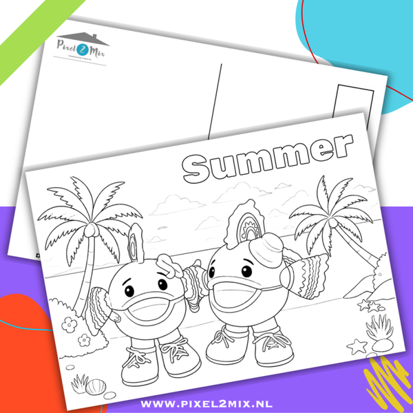 Fien & Finn - The Walking Fish - Postcard (4) * Summer Kleurkaart