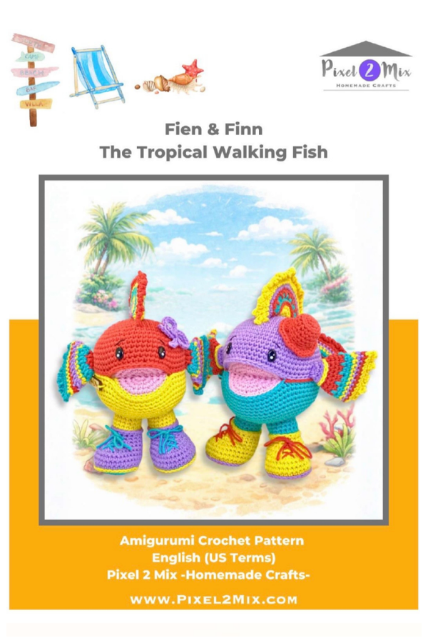 Fien & Finn - Tropical Walking Fish - A5 Booklet Crochet Pattern