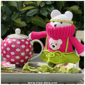Bernadette - The Native Polar Bear: Crochet Amigurumi Bear! Explore Pixel 2 Mix's digital PDF crochet pattern or printed A5 booklet for this colorful bear. Detailed instructions for easy crochet fun. Bernadette's crochet kit is available for an immediate