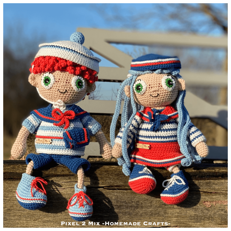 Meet Mary - The Sailor Girl and Mickey - The Playful Sailor, Sailor Buddies: Mary & Mickey on an Adventure, the mischievous duo always seeking sea adventures! Crochet Sailor Girl, Crochet Sailor Boy. Whether they're frolicking on the deck, sailing on a sh
