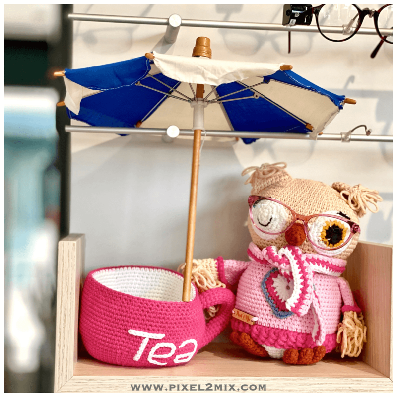 Olivia - The Owl in a Teacup. Crochet Amigurumi Owl. Step into the cozy world of crochet creations with Olivia - The Owl in a Teacup, the perfect addition to your next crochet project! With the crochet pattern from Pixel 2 Mix, you can bring this charming