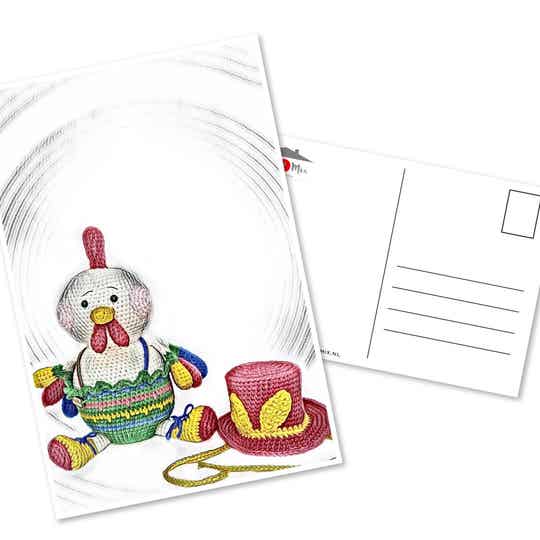 Cucu * The Rooster with Bunny Hat next to him * Postcard (2)